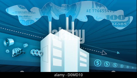 Rappresentazione illustrativa del processo di materie prime per il profitto Foto Stock