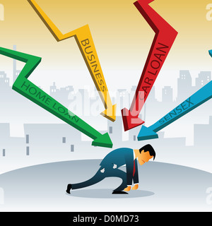 Rappresentazione illustrativa che mostra downfall del mercato Foto Stock