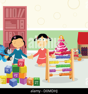 Scolare giocando in un gioco a scuola Foto Stock