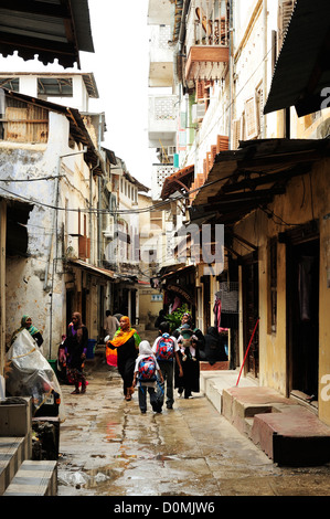 Stretto vicoletto in Stone Town Zanzibar, Tanzania Africa orientale Foto Stock