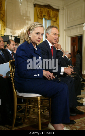 Hilary Clinton e Tony Blair Presidente Obama detiene il processo di pace conferenza stampa della Casa Bianca con la representitives di Foto Stock