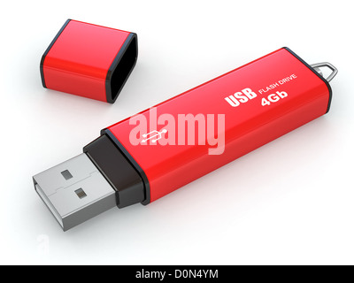 Flash memory USB su sfondo bianco. 3d Foto Stock