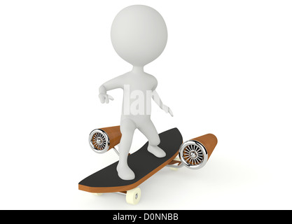 3d personaggio umanoide drive su uno skateboard su bianco Foto Stock