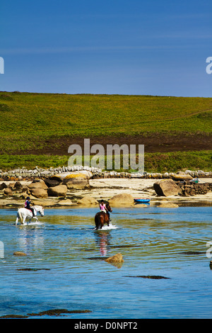 Equitazione su St Mary's, Isole Scilly Foto Stock