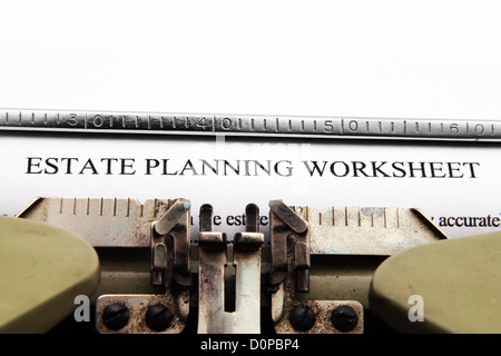 Estate Planning Worksheet testo sulla macchina di digitazione Foto Stock