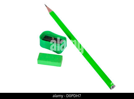 Gomma e temperamatite con una matita Foto Stock