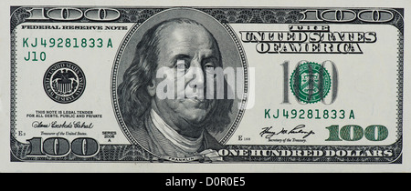 Primo piano di un centinaio di dollari US con Benjamin Franklin ritratto Foto Stock