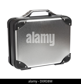 Valigia di metallo su sfondo bianco Foto Stock