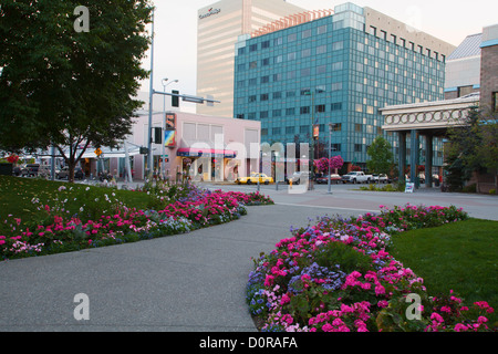 Town Square Park, il centro cittadino di Anchorage in Alaska,. Foto Stock