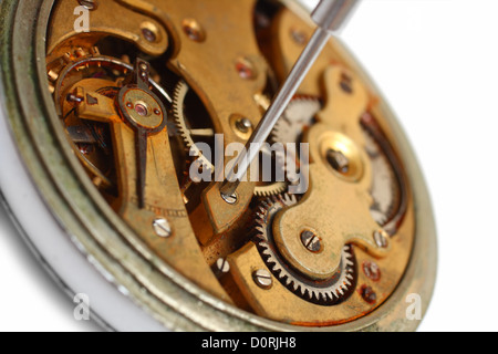 Vecchio orologio riparazione close-up Foto Stock