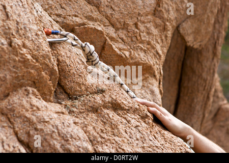 Rockclimber le mani di salita su roccia Foto Stock