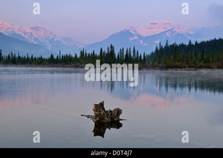 Sundance Gamma riflesso nel terzo Vermiglio Lake, il Parco Nazionale di Banff, Alberta, Canada Foto Stock