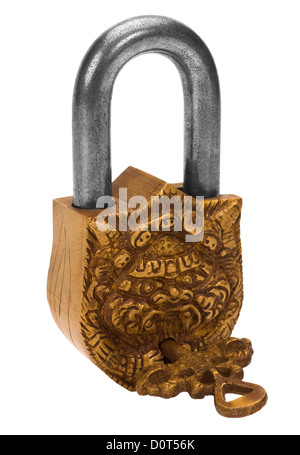 Close-up di un lucchetto con chiave Foto Stock