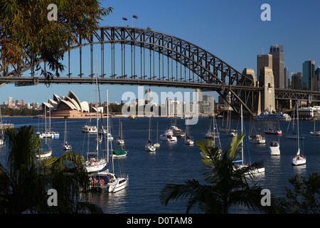 Lavender Bay, Sydney opuses House, Harbour Bridge, Opera, opera-house, bridge, Porto, porto, Acqua, cielo blu, il sole, evidenziare, p Foto Stock