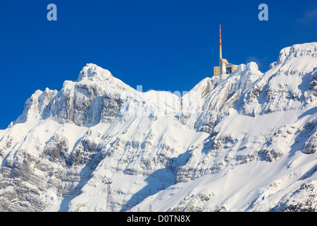 Nel 2502 m, Alp, Alpi Alpstein, area Alpstein, antenna, Appenzell, vista montagna, panorama di montagna, cima, massiccio, mount Foto Stock