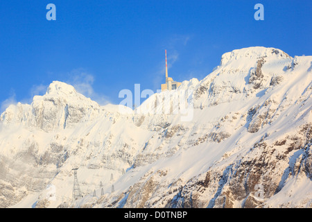 Nel 2502 m, Alp, Alpi Alpstein, area Alpstein, antenna, Appenzell, vista montagna, panorama di montagna, cima, massiccio, mount Foto Stock