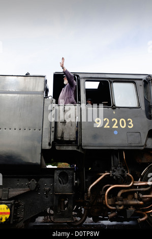 BR standard di classe 9f locomotiva a vapore sul West Somerset Railway Foto Stock