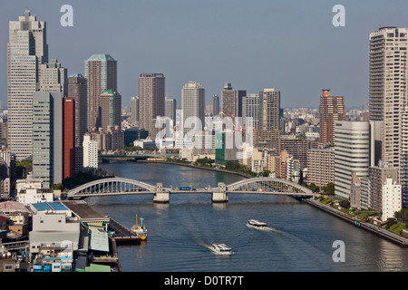 Giappone, Asia, vacanze, viaggi, Tokyo, Città, Sumida River, Kachidoki Bashi, Bridge, downtown, minato ku, skyline, grattacieli, Foto Stock