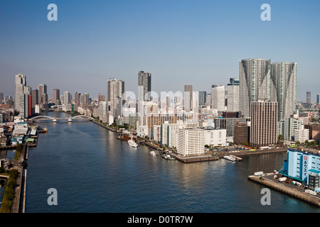 Giappone, Asia, vacanze, viaggi, Tokyo, Città, Sumida River, Kachidoki Bashi, Bridge, downtown, minato ku, skyline, grattacieli, Foto Stock