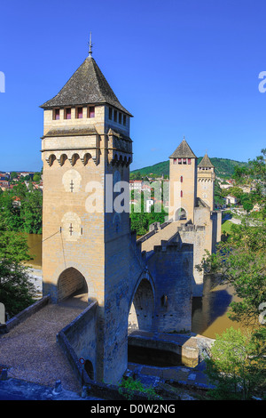 Francia, Europa, viaggi, Cahors, Louis Philippe, architettura, bridge, controllo, torre, gate, storia medievale, la mezza età, Santi Foto Stock