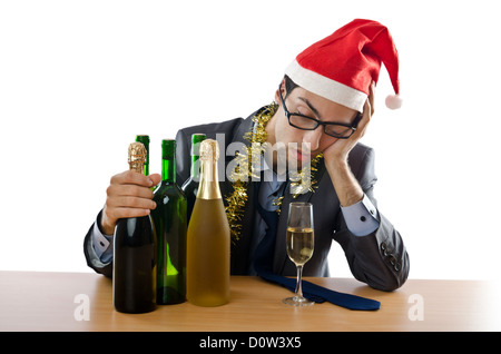 Drunken imprenditore ufficio dopo la festa di natale Foto Stock