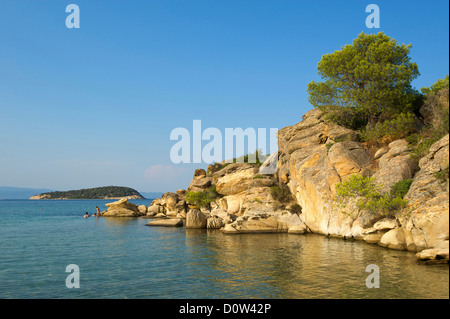 Calcidica, Grecia, Halkidiki, Viaggi, vacanze, Europa, Europeo, giorno Lagonisi Beach, Sithonia, costa, coste, seashore seash Foto Stock