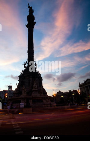 Barcellona, ​​Spain, il monumento di Colombo su La Placa del Portal de la Pau Foto Stock