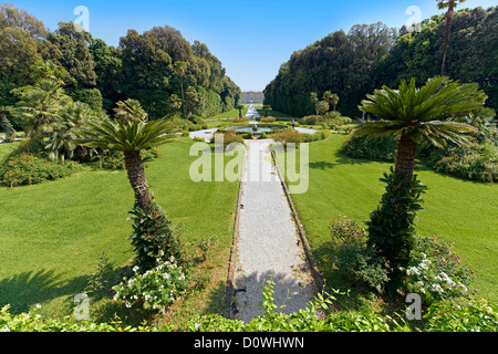 Il giardino di Borbone Re di Napoli Palazzo Reale di Caserta, Italia, guardando verso il palazzo. Foto Stock