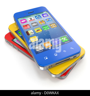 Serie di telefoni cellulari con touchscreen. 3d Foto Stock