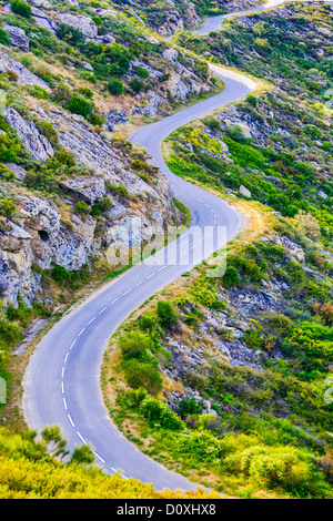 Spagna, Europa, Catalonia, Costa Brava Costa, Road, piegare, Cliff, Costa Brava, curve, paesaggio mediterraneo, road, rocce, Foto Stock