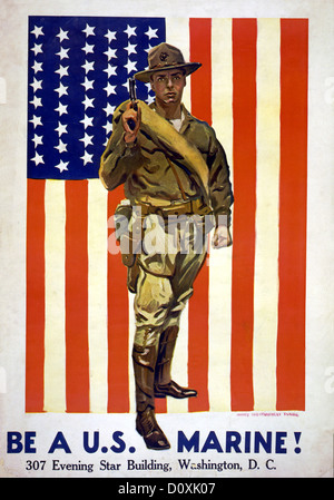 La prima guerra mondiale, americano, propaganda, poster, STATI UNITI D'AMERICA, soldato, bandiera, marines, assunzione, Foto Stock
