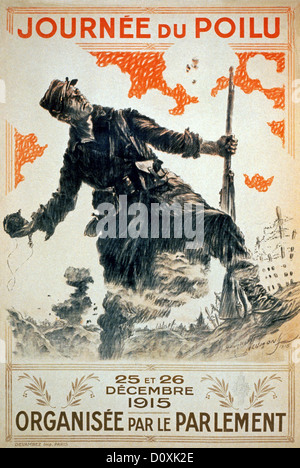 La Francia, la guerra mondiale I, Francese, propaganda, poster, mostrando, hand grenade, Poilu, 1915, Foto Stock