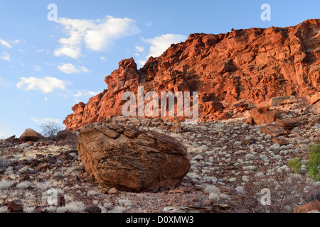 Africa, Damaraland, Namibia, Twyfelfontein, UNESCO World Heritage, sito di massi, orizzontale, paesaggio, rocce, a parete Foto Stock