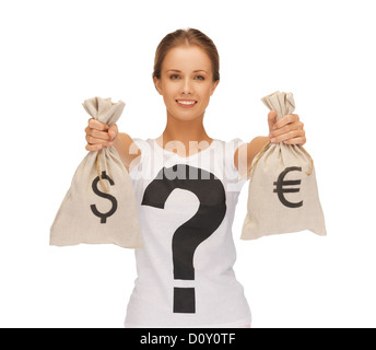 Donna con il dollaro ed euro borse firmate Foto Stock