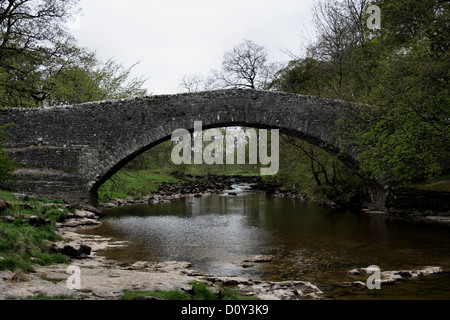 Packhorse ponte sopra il fiume Ribble Stainforth vicino Foto Stock