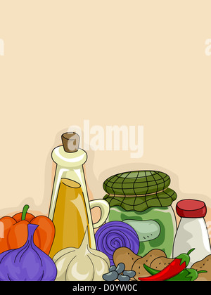 Illustrazione di sfondo di condimenti e verdure Foto Stock