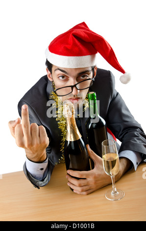 Drunken imprenditore ufficio dopo la festa di natale Foto Stock