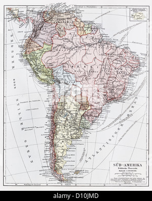 Vintage Mappa di Sud America, panoramica politico rom alla fine del XIX secolo Foto Stock