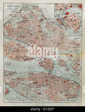 Stoccolma mappa vecchia dalla fine del XIX secolo Foto Stock