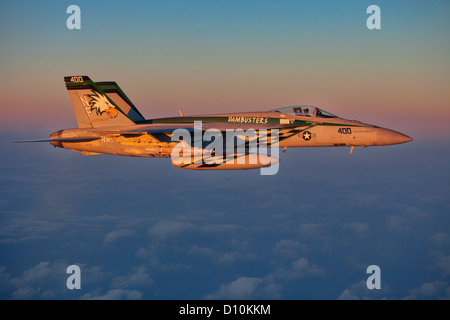 F/A-18E Super Hornet assegnato all'Dambusters di Strike Fighter Squadron (VFA) 195 vola sopra il Mar Cinese Orientale durante l'esercizio appassionato di spada 2013. Appassionato di spada è un esercizio semestrale detenuti per consentire agli Stati Uniti e al Giappone di treno in coordinamento proce Foto Stock