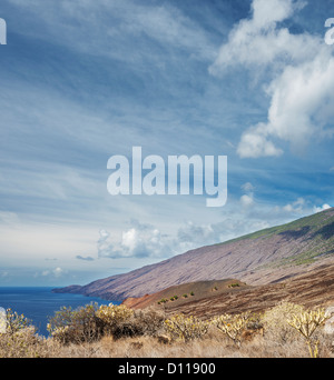 Vista da ovest Tacoron, El Hierro, Isole Canarie, verso El Julan, un gigante di crollo embayment ricoperta di lava basaltica fluisce Foto Stock