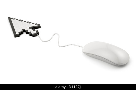3d illustrazione del mouse del computer con la freccia del cursore. Isolato su sfondo bianco Foto Stock