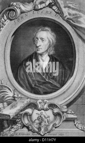 Ritratto di incisione John Locke filosofo inglese medico padre del liberalismo 1632-1704 Foto Stock