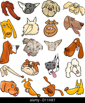 Cartoon illustrazione di diversi cani felice capi grande insieme di raccolta Foto Stock