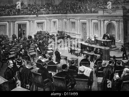 1880 1886 I senatori riuniti nel senato degli Stati Uniti di Washington DC e incisione di T. DE THULSTRUP Foto Stock