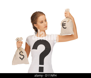 Donna con il dollaro ed euro borse firmate Foto Stock