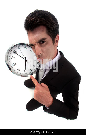 Imprenditore arrabbiato con un orologio Foto Stock