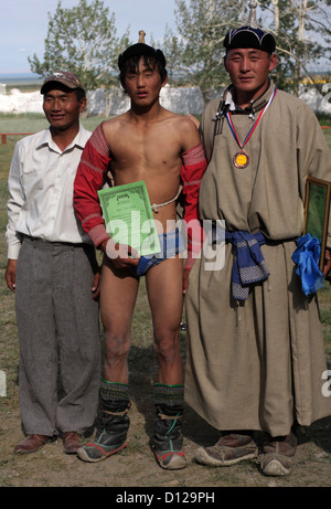 Premiazione per il wrestling, Naadam festival, Chandmani Foto Stock