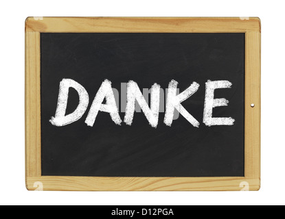 Danke scritto su una lavagna Foto Stock
