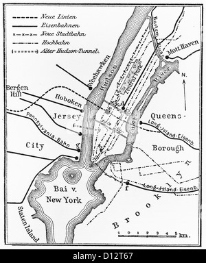 Vintage mappa della rete metropolitana di New York alla fine del XIX secolo Foto Stock